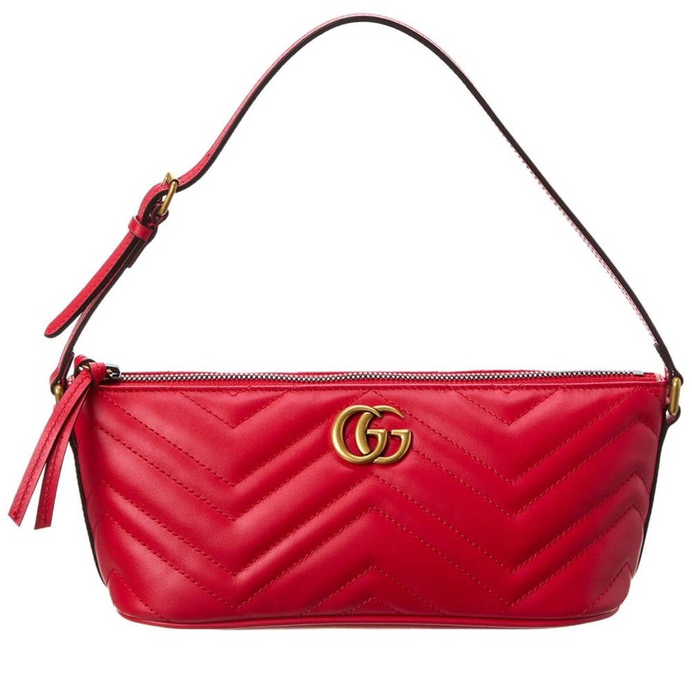 New! Gucci Marmont Red Small Shoulder Bag Matelasse’ Chevron Leather Bag
